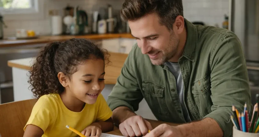 a foster parent helps a child with homework